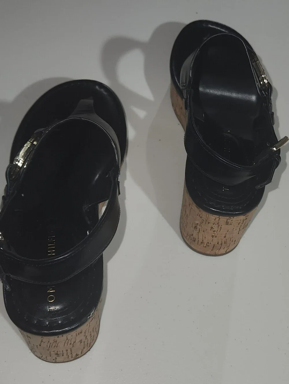 Tommy Hilfiger Black Cork Wedge Thong Sandals - Size 6.5